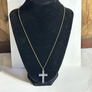 Vintage FAP Made in Italy Micro Mosaic Cross Pendant Necklace Victorian